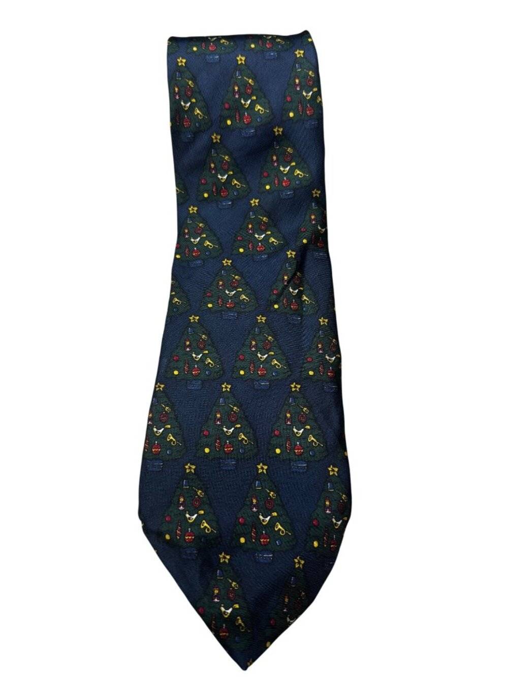 Harvé Benard Mens Christmas Tree Print Necktie Navy Blue Festive & Unique